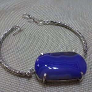 Gorgeous "PURPLE BOTSWANA AGATE" Handmade Sterling Stamped Bangle Bracelet 872A